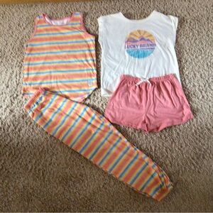 Lucky Brand Kids Rainbow Striped Pajama Set Size 10/12